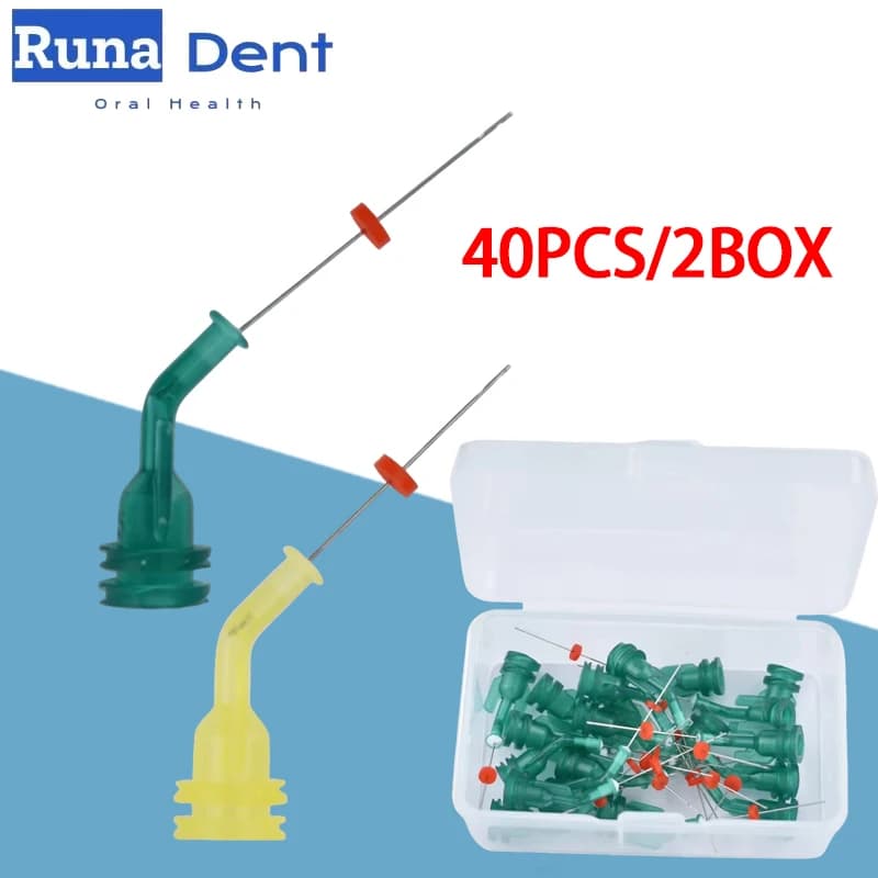 ​40pcs Dental Endo Needle Tip 31Ga Reusable Anterior Teeth Elbow Double Side Hole Irrigation Needle for Root Canal Treatmen