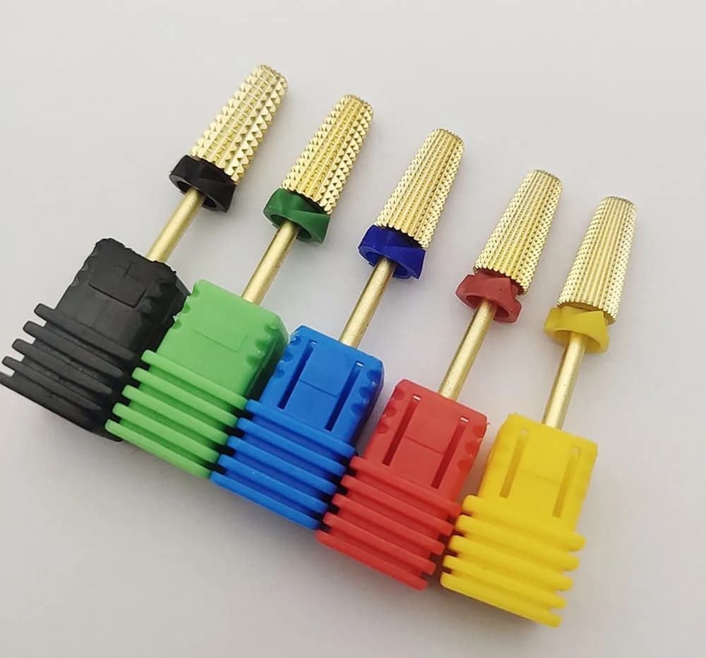 5in1Tapered Safety Gold Carbide Nail Drill Bits With Cut Drills Carbide Milling Cutter For Manicure Remove Gel Nails Accessorie