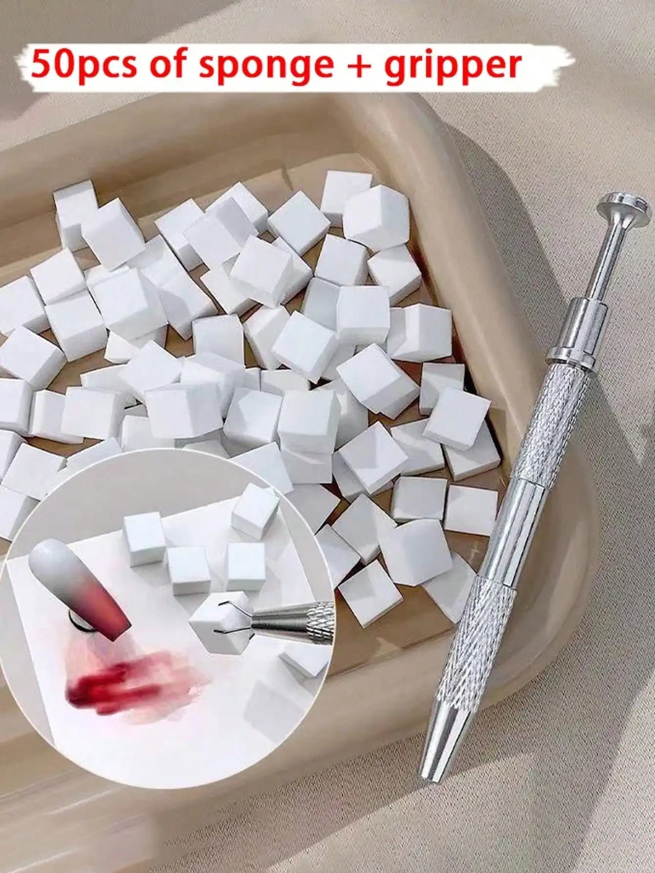 50pcs Mini Sponge Blocks with 4-Claw Tweezer, Nail Art Gradient Color Sponge, Gradient Nail Polish Tools