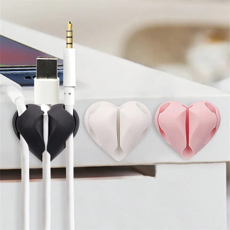 2pcs 하트 모양의 미니 케이블 와인 더 주최자 USB 충전 케이블 클립 데스크 깔끔한 주최자 홀더 홈 오피스 자동차 보호기