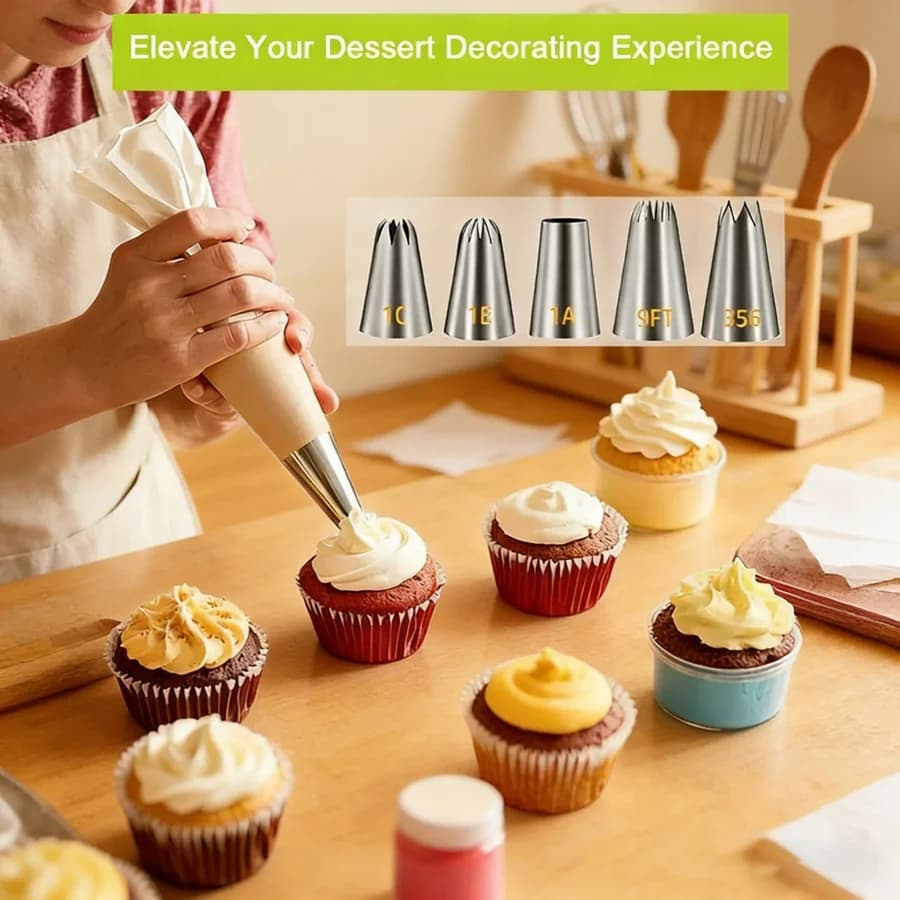 5Pcs Stainless Steel Piping Tips Set, Washable Baking Supplies for Cupcakes Cookies Cake Decorating Kitchen Essentials