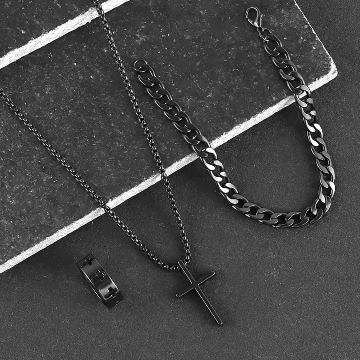 Bestseller New 3Pcs Cross Jewelry Set | Chain Ring Bracelet Necklace | Fashion Religious Accessories for Women Men Daily & Gift