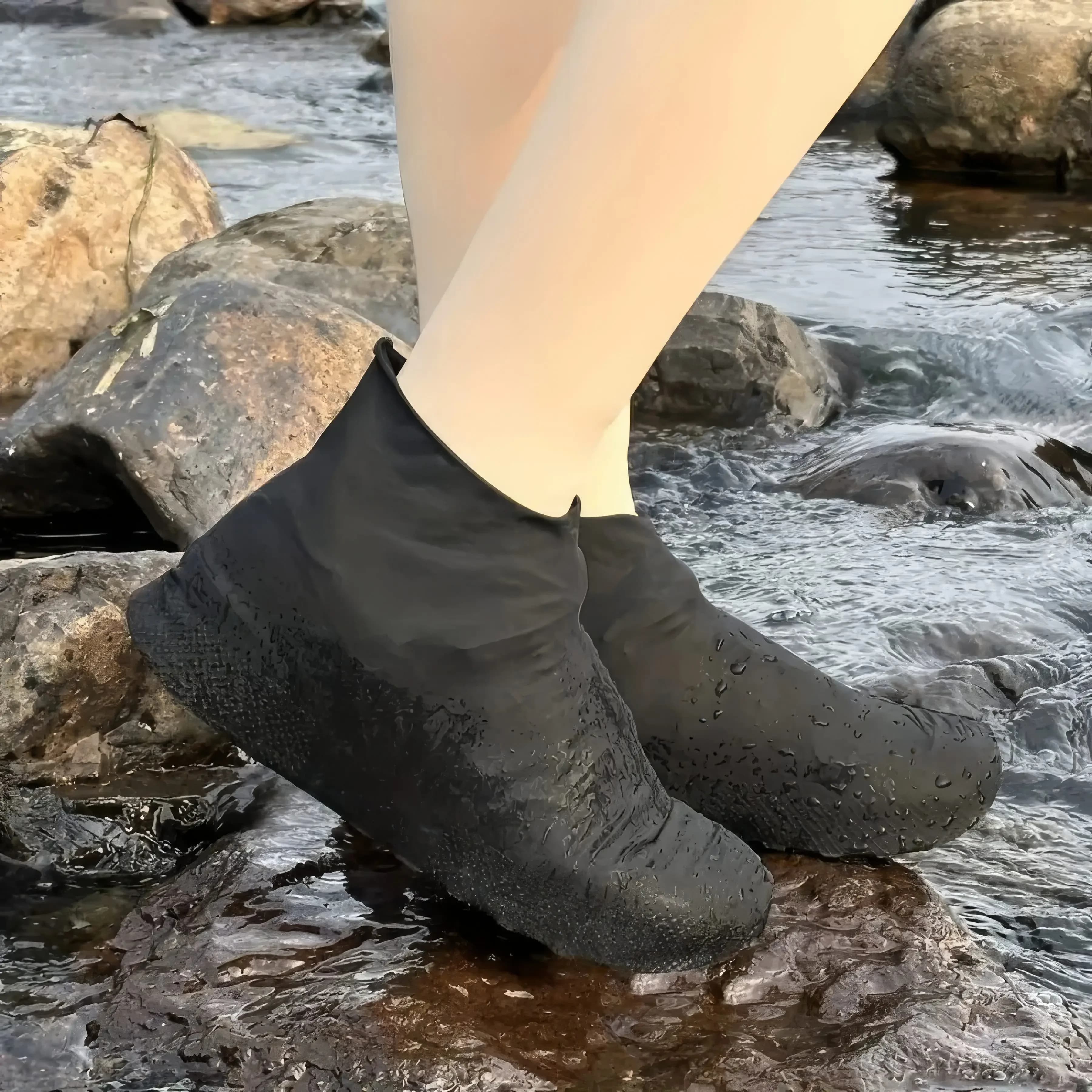 1 Latex Rain Boots Waterproof Shoe Cover Black, Waterproof Rain Boots, Durable, Elastic, Easy To Clean, All Year Round