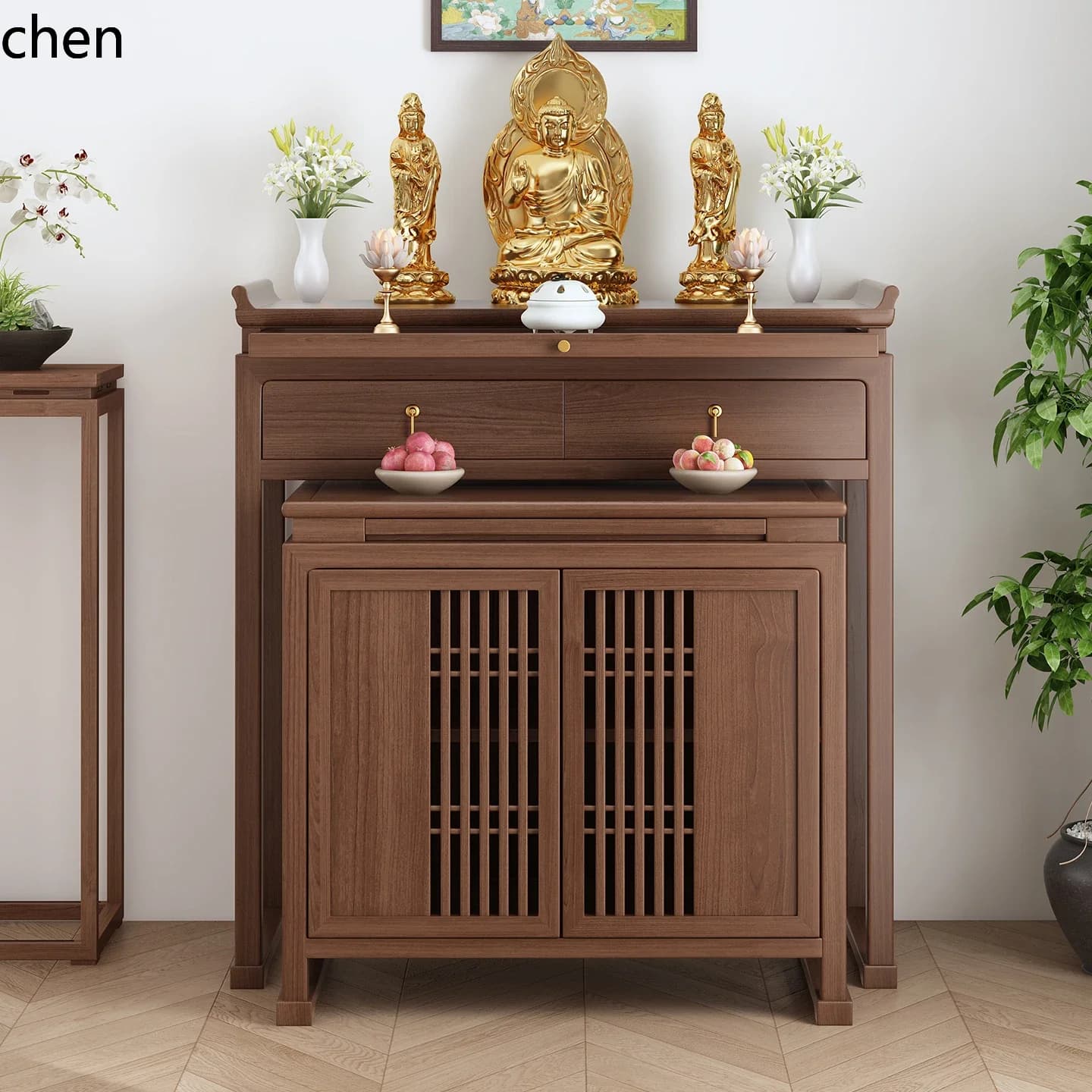 r5.20 cherry wood offering table Shentai household solid wood offering table Buddha Taiwan incense case living room small