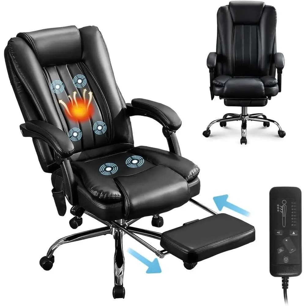 Luxury Ergonomic Massage Office Chair with Heated Seat, Adjustable Footrest, and Reclining High Back for Comfort