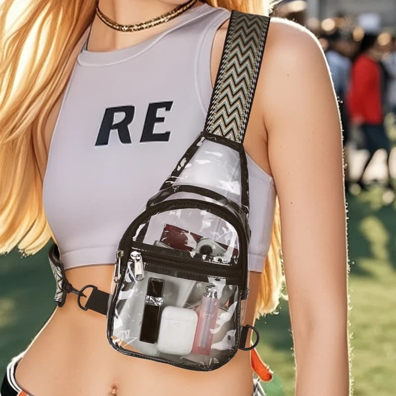 TINYAT Water Resistant Lightweight Clear Chest Bag for Women Crossbody Bag Outdoor Hiking Party Music Festival Easy to Check