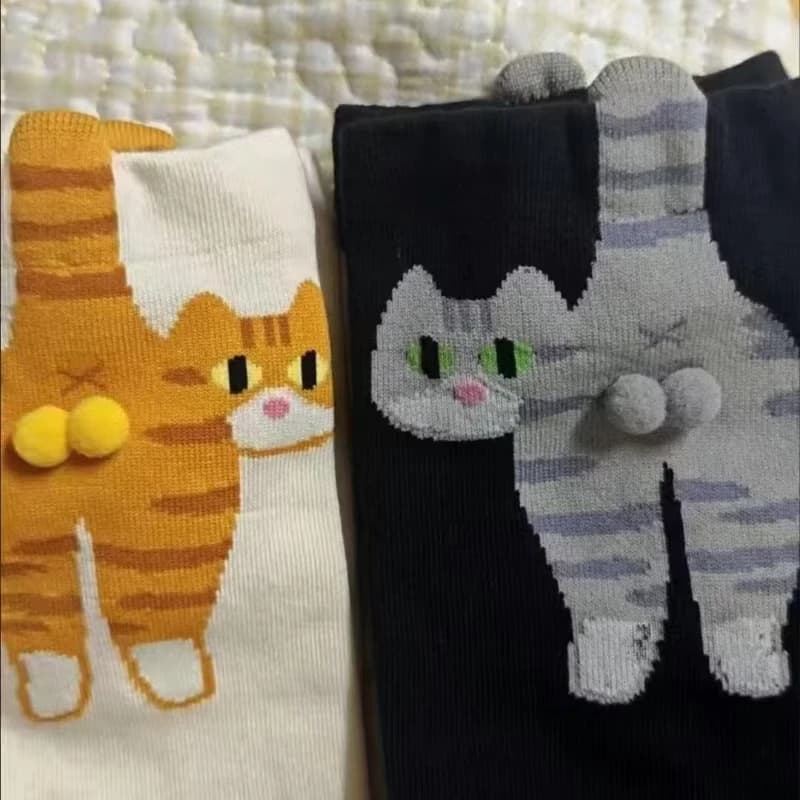 귀여운 고양이 면 양말 여성 중목 수면양말