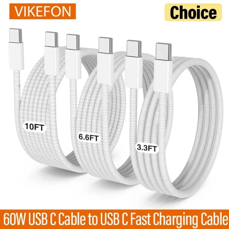 VIKEFON USB C 케이블-USB C 60W 고속 충전 충전기 케이블은 iPhone 16 15 Samsung Xiaomi Huawei 등을 위한 고속 충전을 지원합니다.