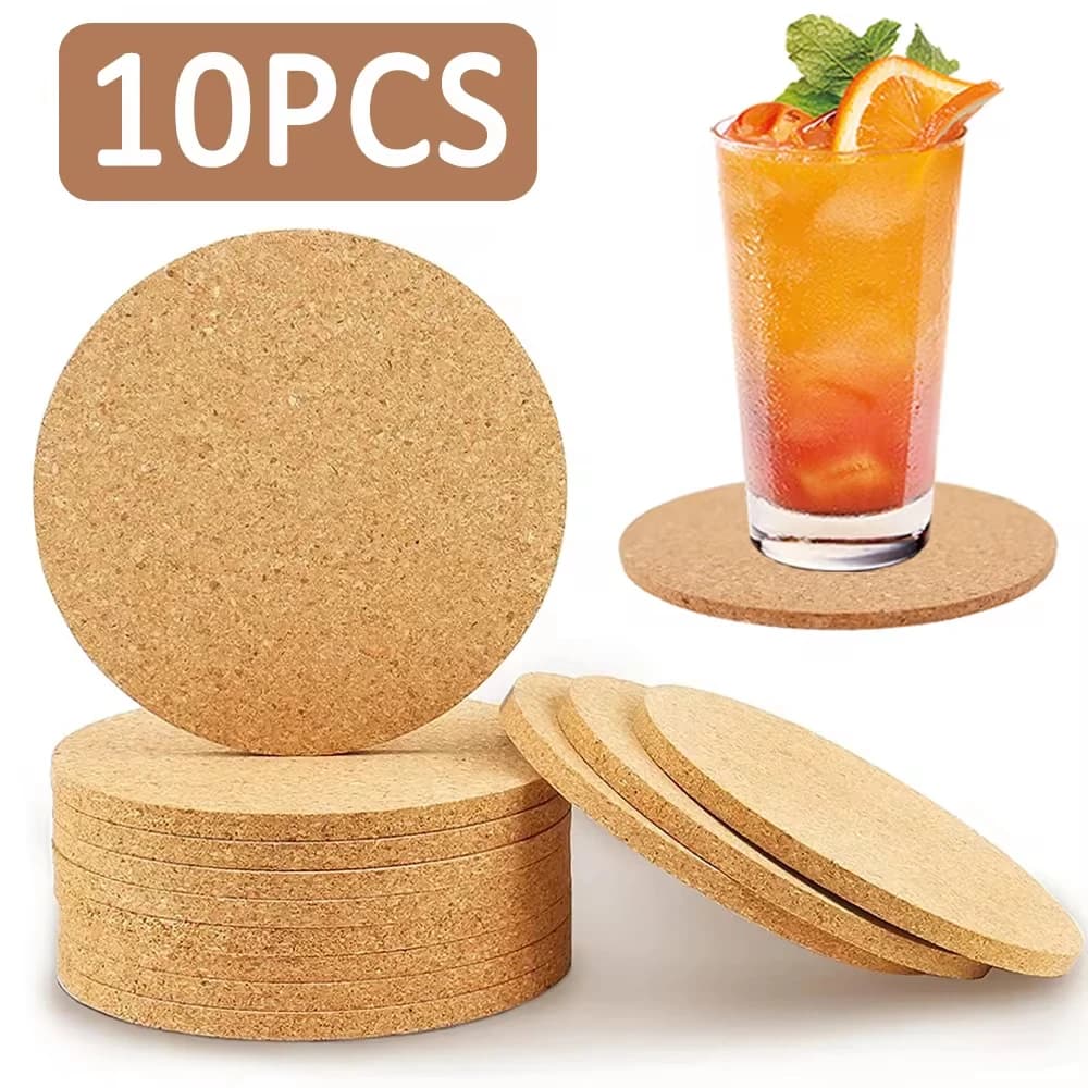 10PCS 컵 매트 자연 라운드 나무 패드 내구성 비 슬립 코르크 코스터 차 커피 머그잔 음료 홀더 테이블 장식 DIY 식기