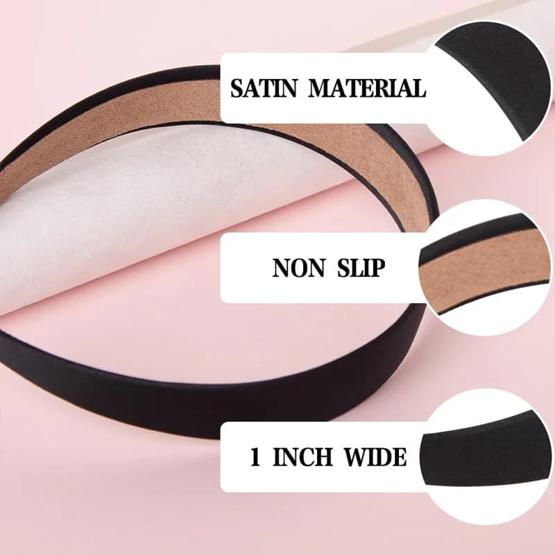 Minimalist Black Satin Headband (4.52×1.06in) - Smooth Satin Surface, Soft Non-Slip Lining, Comfortable & Reusable