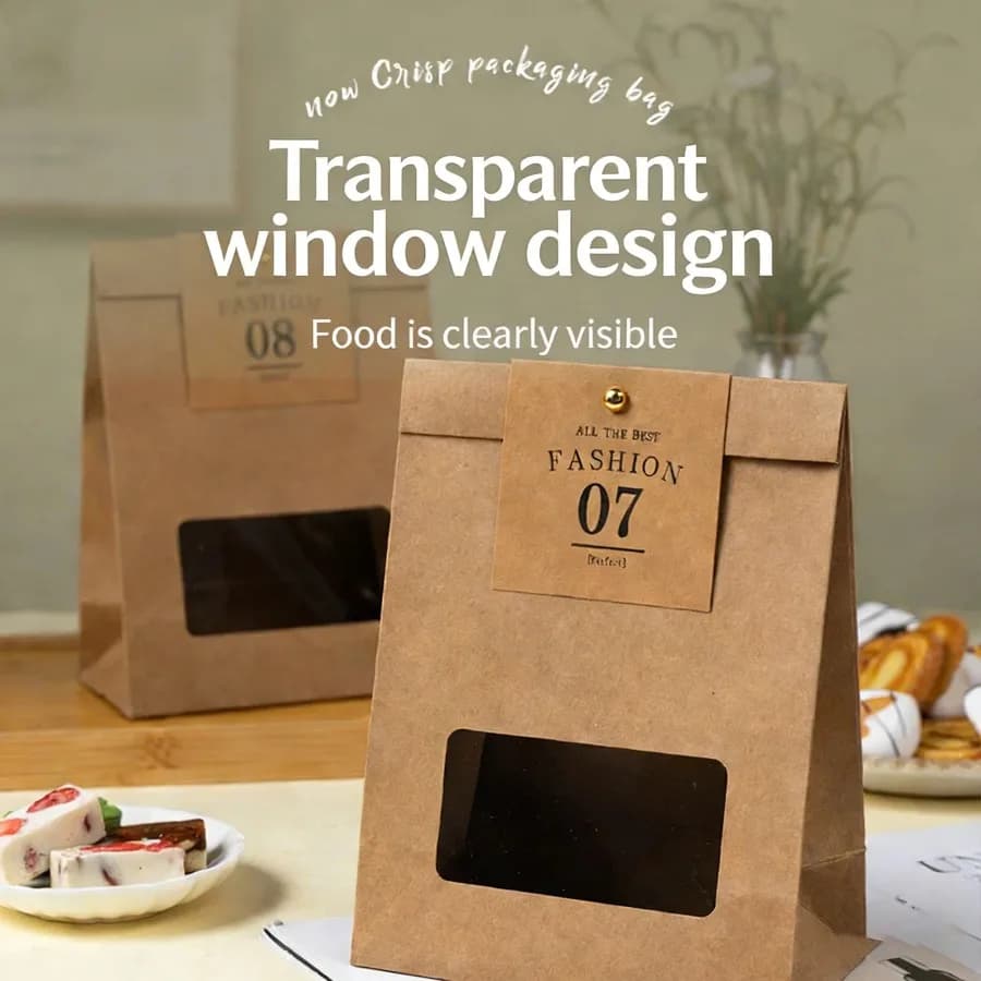 Stand Up Pouches, Kraft Paper Snack Bags with Resealable Zipper for Cookies, Bread, Pastries & Coffee