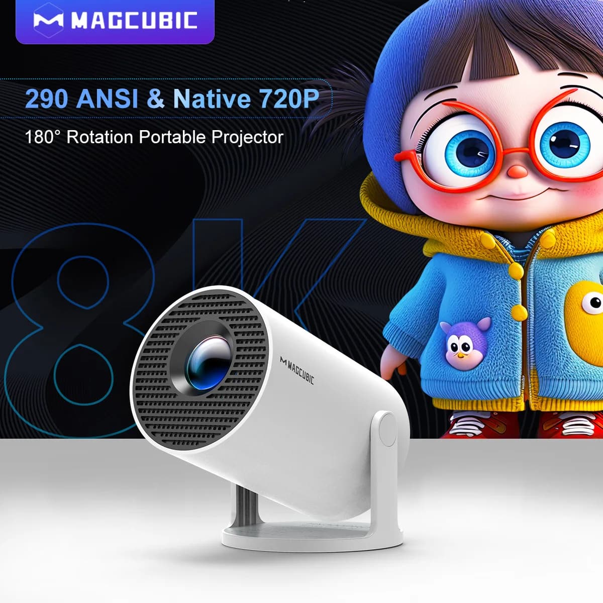Magcubibc 8K Wifi6 HY300 프로젝터 안드로이드 14 290 ANSI 듀얼 WIFI 올위너 H726 BT5.4 720P 홈 시네마 야외 휴대용
