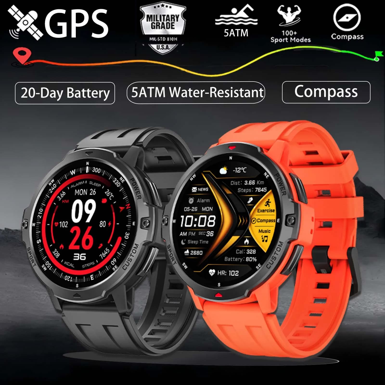 스마트워치 NFC GPS IP68 1.6인치 음성비서 나침반 블루투스