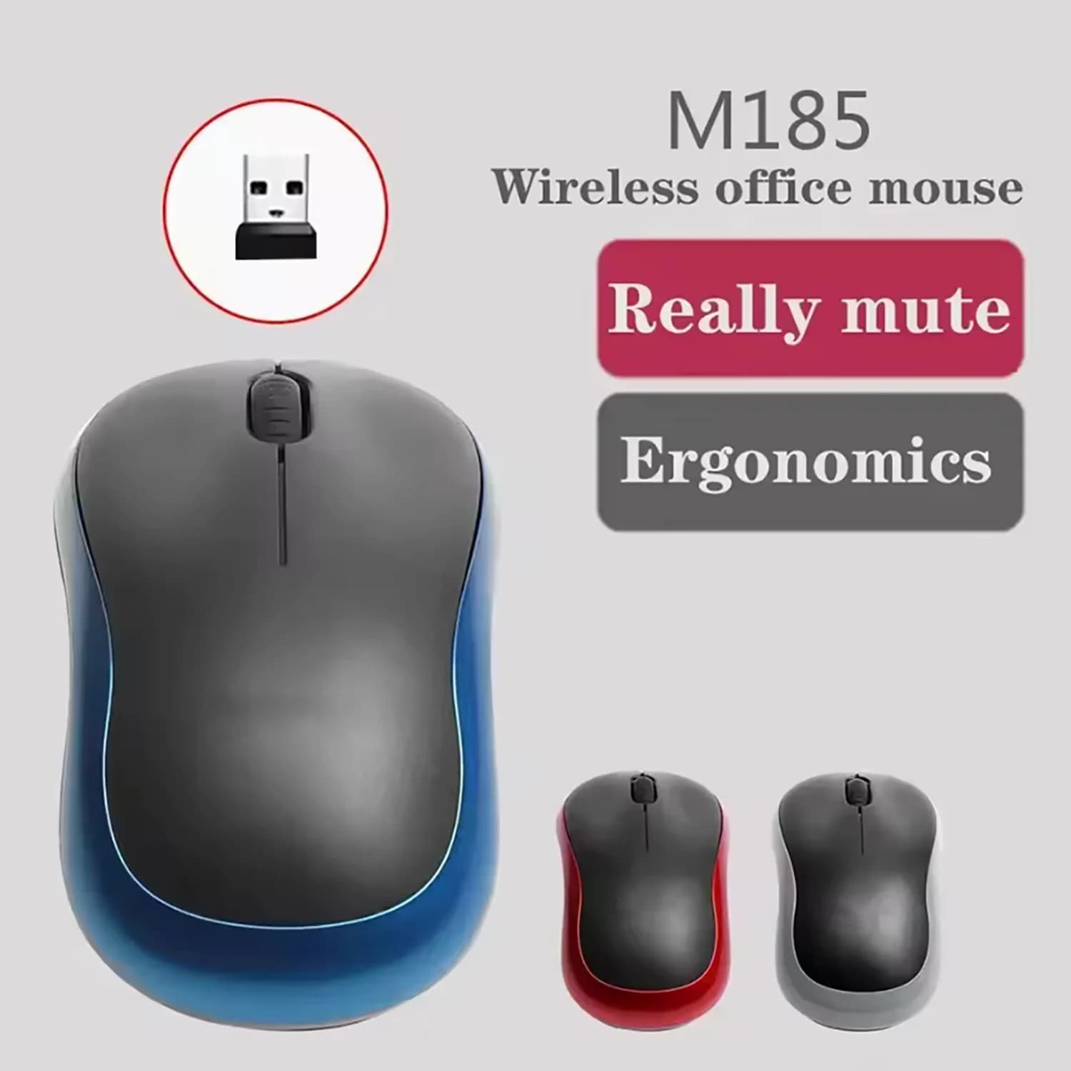 M185 미니 무선 마우스 편안한 휴대용 마우스 마우스 PC//노트북 용 USB 미니 수신기가있는 1000DPI 인체 공학적 마우스 2.4GHz
