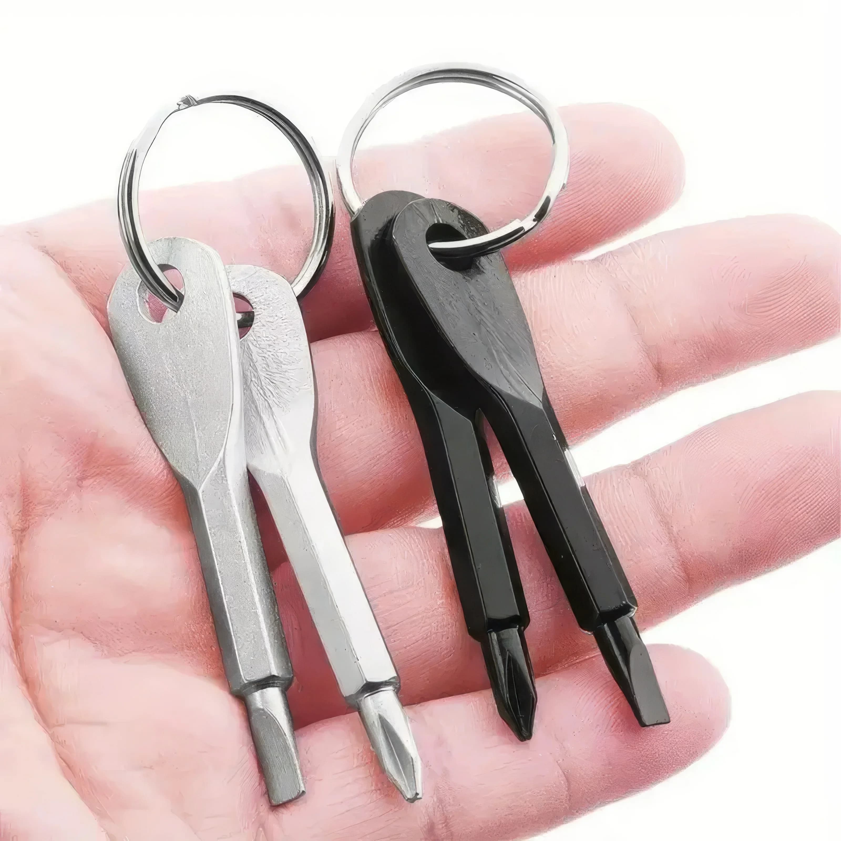 2 Keychain Screwdrivers in Black/silver, Portable Keychain Repair Tool, Suitable for Outdoor Camping Accessories
