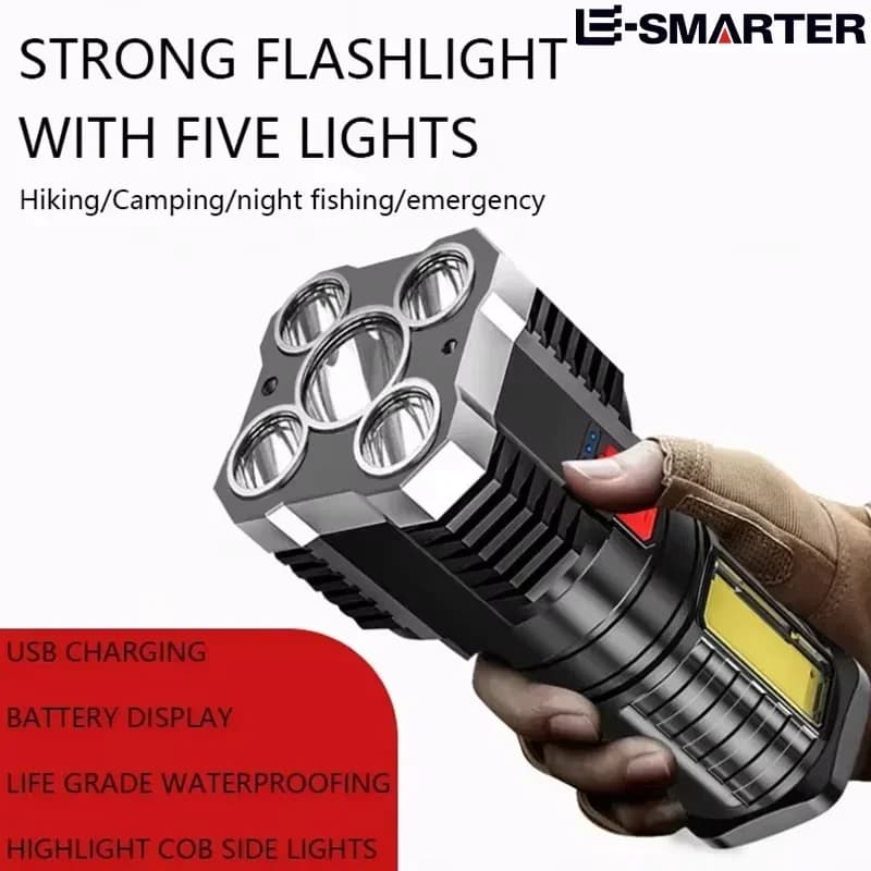 5LED 고출력 충전식 캠핑 손전등 사이드라이트 3단 모드