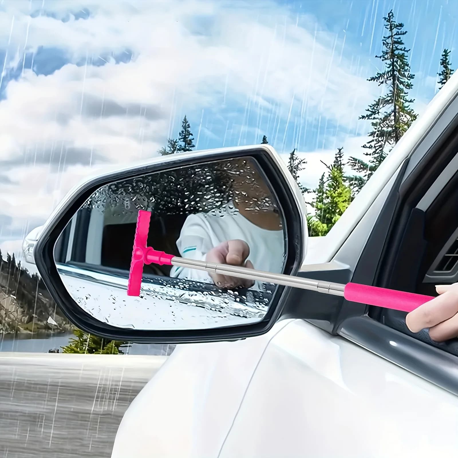 1 Piece of Handheld Retractable Car Brush, Portable Rearview Mirror Wiper, Car Glass Cleaner