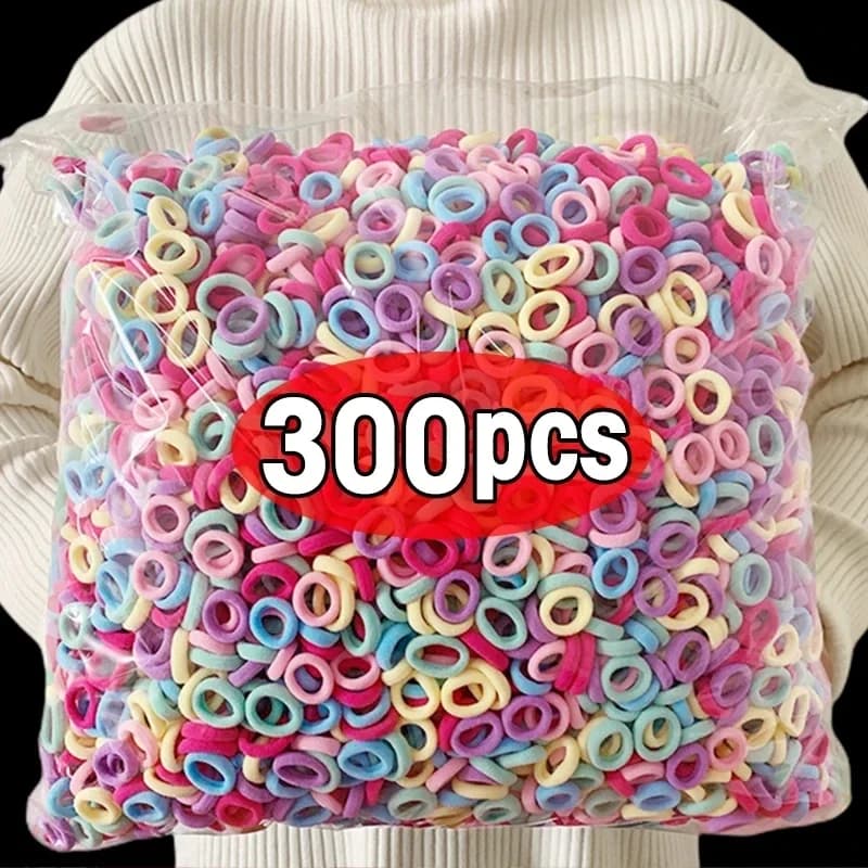 100/300/500 Pcs 소녀 다채로운 탄성 헤어 밴드 포니 테일 잡아 헤어 타이 고무 밴드 Scrunchie 헤어 액세서리 밴드 소녀를위한