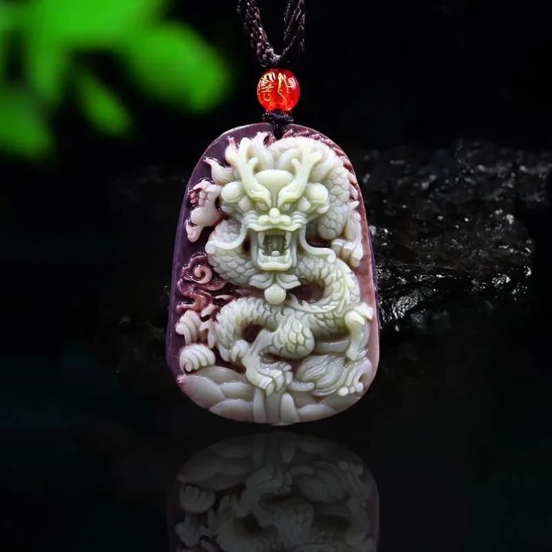 Purple Robe Jade Dragon Pendant Necklace Chinese Jewelry Natural Lucky Gemstone Fashion Carved Charm Man Woman Amulet