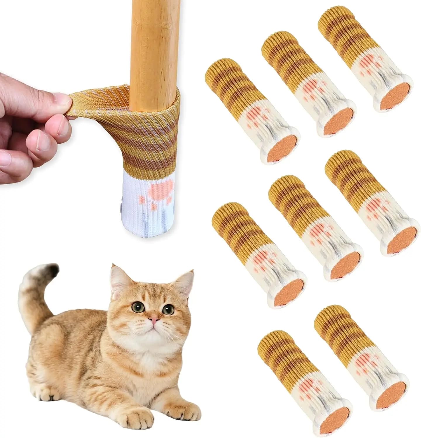 Noise Reducing Chair Leg Socks with Cat Paw -  Knitted Anti-Slip Floor Protectors for Wooden Furniture Legs