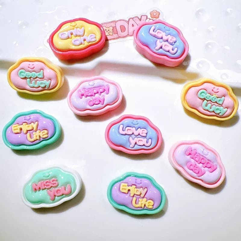 10Pcs Kawaii Colorful Resin Letter Plate Flatback Cabochons Scrapbooking Phone Case Decoration DIY Jewelry Making Accessories