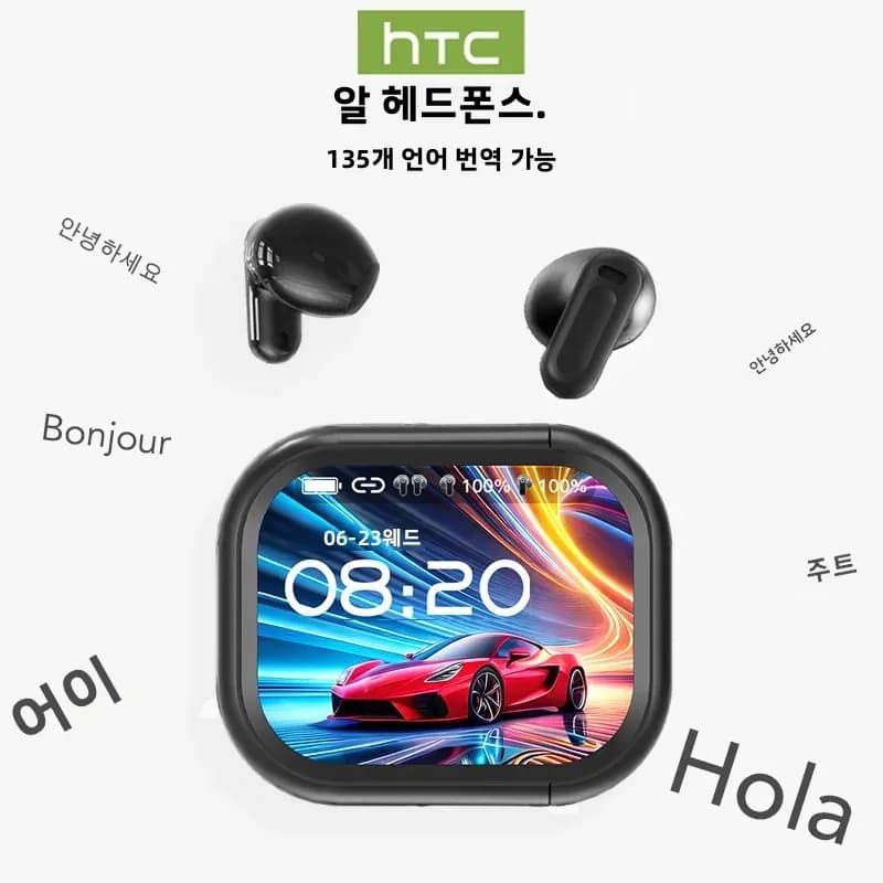 【HTC NE20】블루투스 V6.0 이어폰 AI 번역기 이어버드 OWS LCD 터치 스크린 스포츠 무선 헤드폰 HD 스테레오 사운드 Longlife