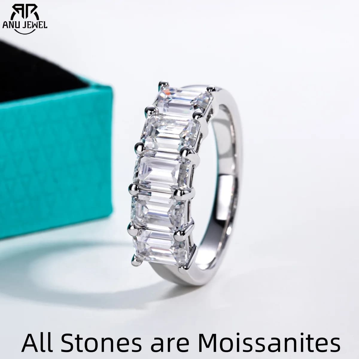 AnuJewel 0.6ct 모이사나이트 웨딩 밴드 반지 925 실버 D컬러 여성 약속반지