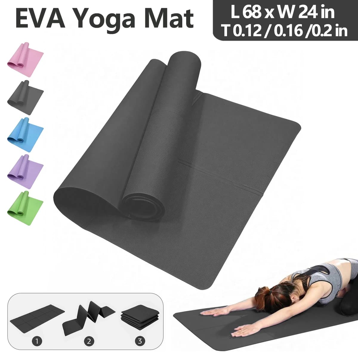 접이식 요가 매트 친환경 EVA 접이식 여행용 피트니스 운동 매트 3mm/4mm/6mm 두께 요가 필라테스 및 바닥 운동용