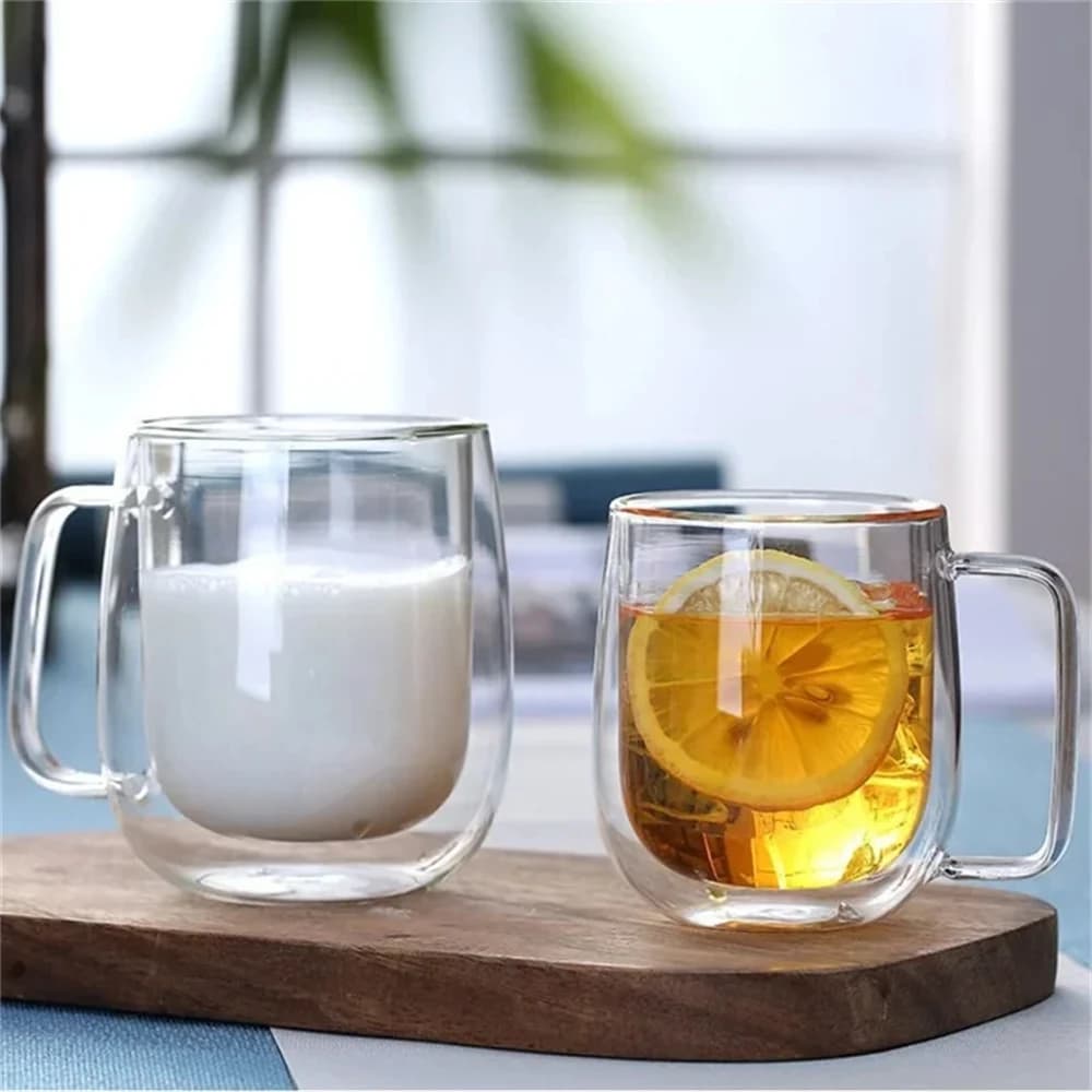 150-350ml 내열 고붕규산 유리 머그잔, 손잡이가 있는 이중벽 유리 커피잔 1개, 차가운 주스, 우유, 커피용