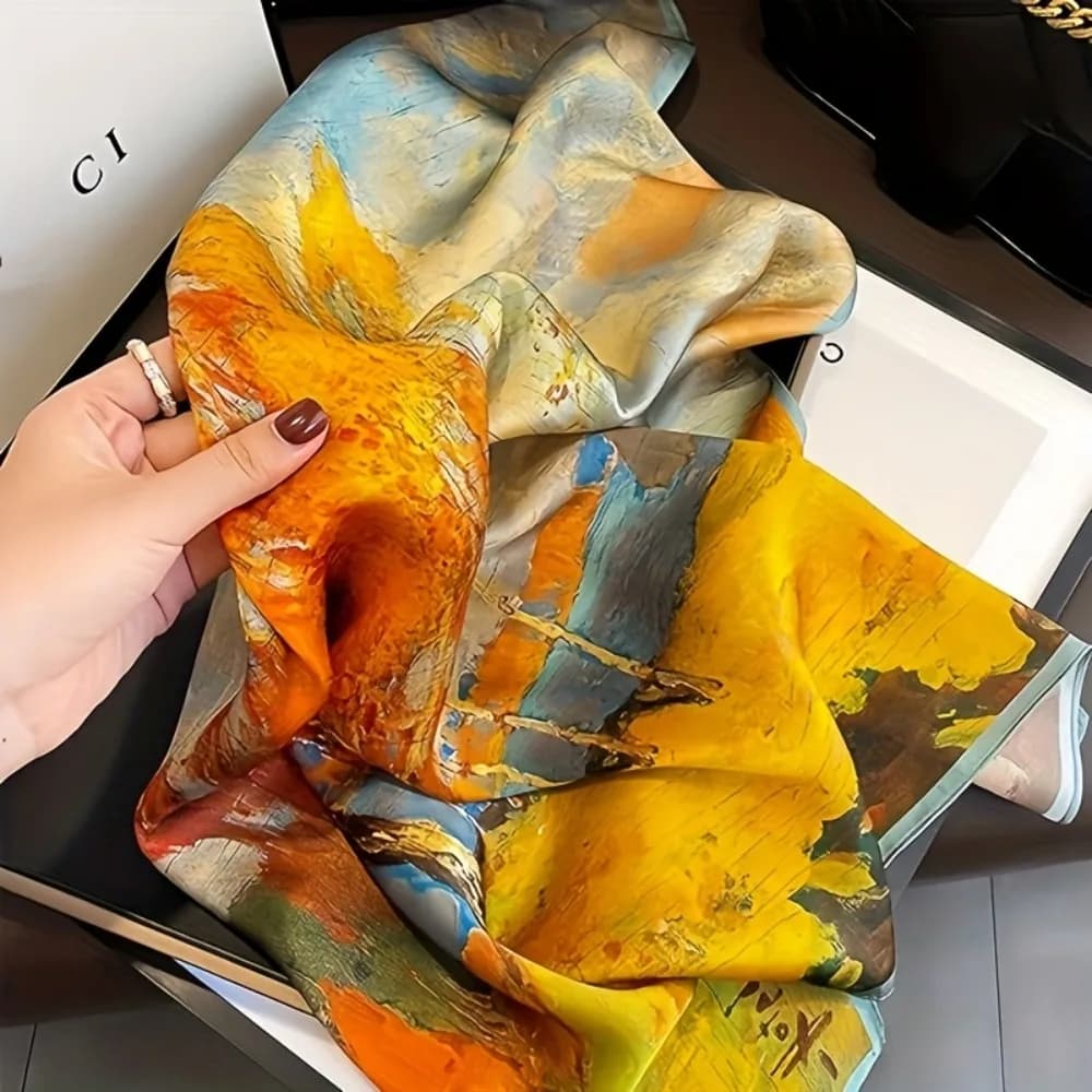 Elegant Square Scarf for Women - Vibrant Floral Print, Breathable & Warm Shawl, Hand Washable Luxury Fashion Accessory for