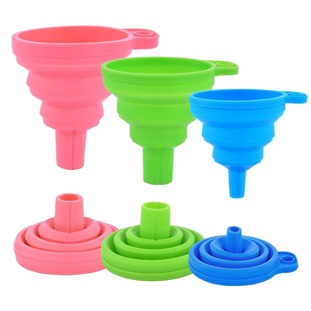 Set of 3 (Same size) Kitchen Silicone Collapsible Funnel Foldable-Cooking-Food-Grade for Filling Bottles Perfume Fry Oil Filter