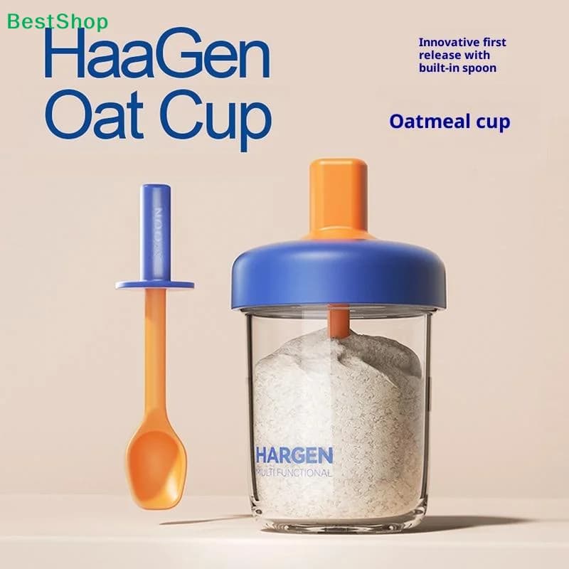 〔R〕Portable Overnight Oat Glass Cup Sealed Heat-resistant Breakfast Cup With Spoon Fitness Takeaway Grain Milkshake Yogurt Cups