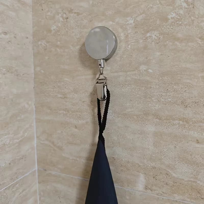 Caravan Retractable Towel Rack No-Drill Self-Adhesive Wall-Mounted Hand Towel Holder with Stainless Steel Cable & Strong Clamp