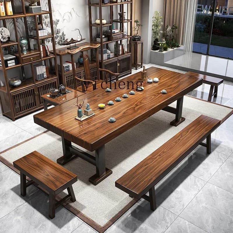 r5.13  one table and five chairs new Chinese tea table tea set integrated solid wood tea table