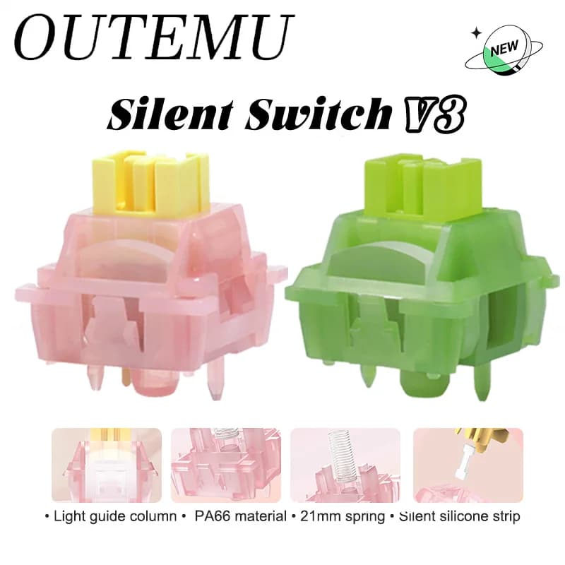 Outemu 사일런트 레몬 V3 스위치 사일런트 피치 V3 스위치 프리-루브드 기계식 키보드 리니어 택타일 5핀 핫 스왑 PA66 POM