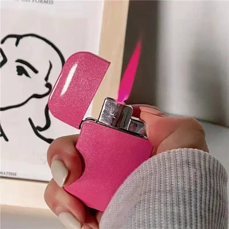 Ultra-thin Metal Windproof Inflatable Lighter Spray Pink Flame Butane Portable High Firepower Lighter Women's Smoking Gift