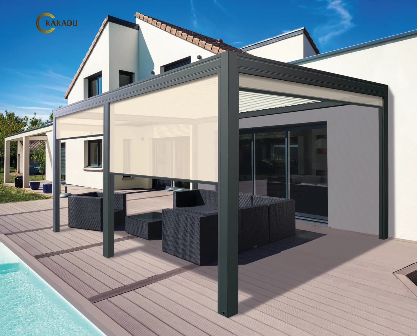 KAKADU Patio Automatic Smart Cover Louver Roof System Waterproof Powder Coated Garden Aluminium Outdoor Motorized Pergolas
