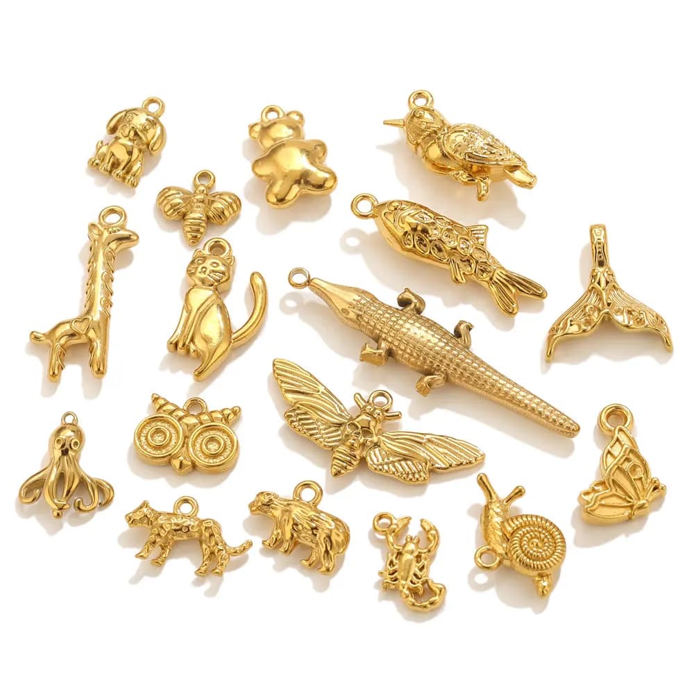 5pcs Stainle Steel Gold Animal Charms For Jewelry Cat Dog Pendants DIY Women Necklace Bracelet Animal Jewelry Charm Accessories