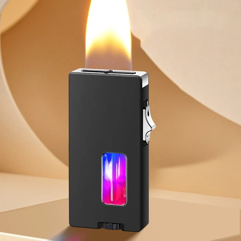 2025 NEW Open Fire Butane Gas Metal Lighter LED Visible Gas Window Sensing Shake Ignition Electric Lighter Smoking Men's Gift
