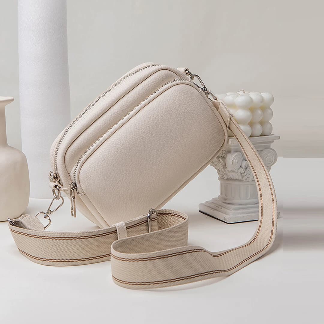 New Lychee Pattern Small Square Bag Comfortable Weaving Strap Style Wide Shoulder Strap Small Bag Single Shoulder Crossbody Bag