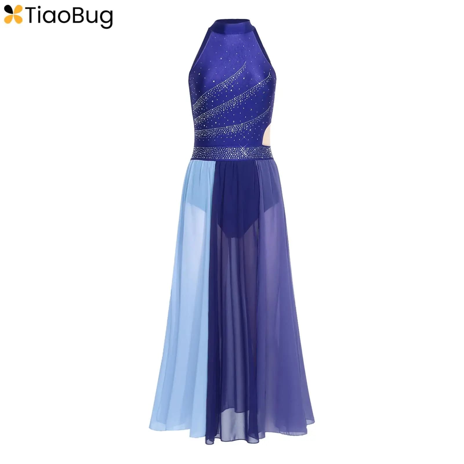 Figure Skating Maxi Skirted Leotard Dress Women Adults Gymnastics Ballet Bodysuit Dress Lyrical Modern Performance Costume