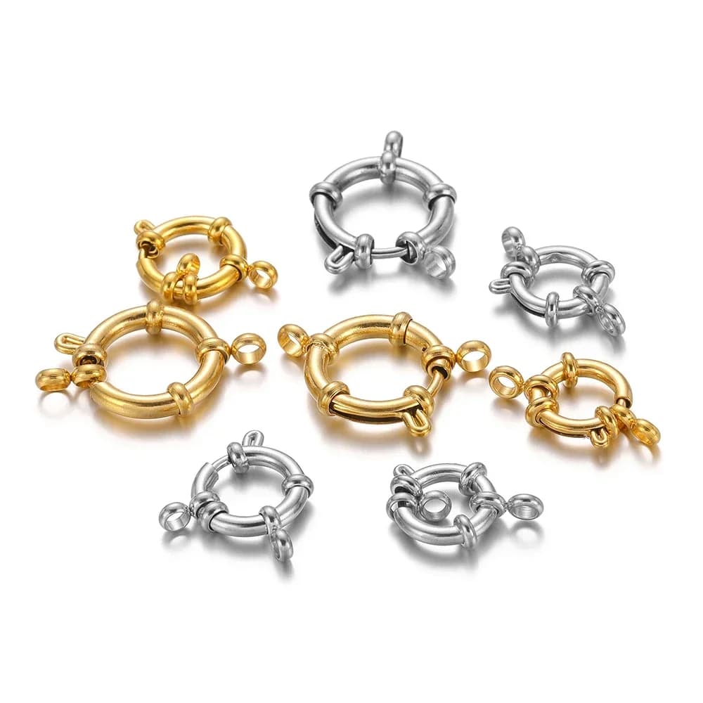 4pcs/lot Stainless Steel Round Spring Clasps Hooks with 8 Connectors for DIY Jewelry Making Bracelet Necklace Accessories Bulk
