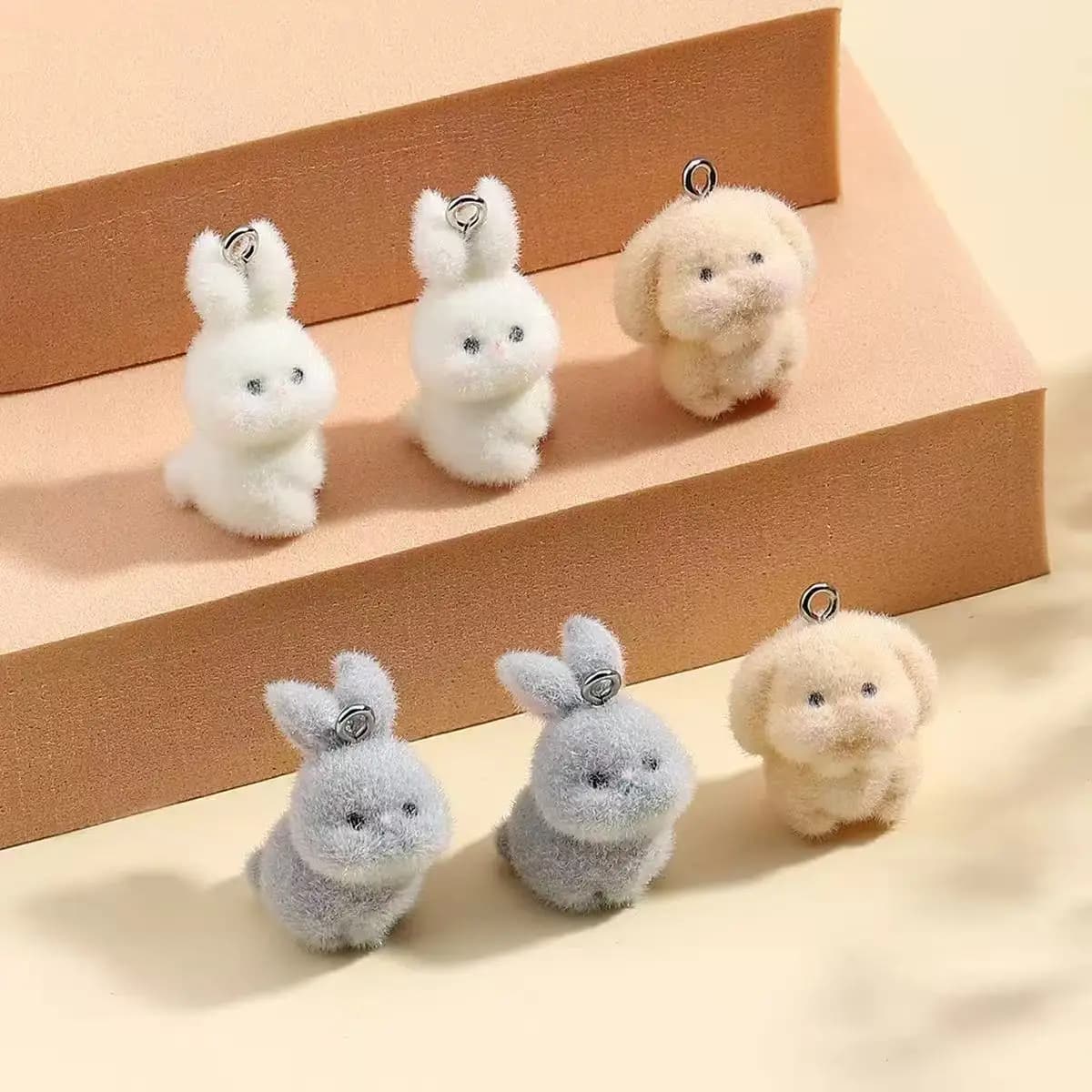 플로킹 토끼 레진 참 10개 동물 펜던트 DIY 키링 주얼리