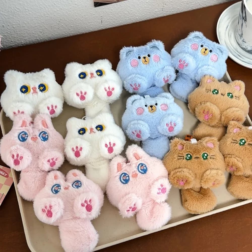 귀여운 만화 플러시 롱테일 고양이 키체인 카와이 인형 장난감 가방 펜던트 키링 액세서리 여성 소녀 커플용