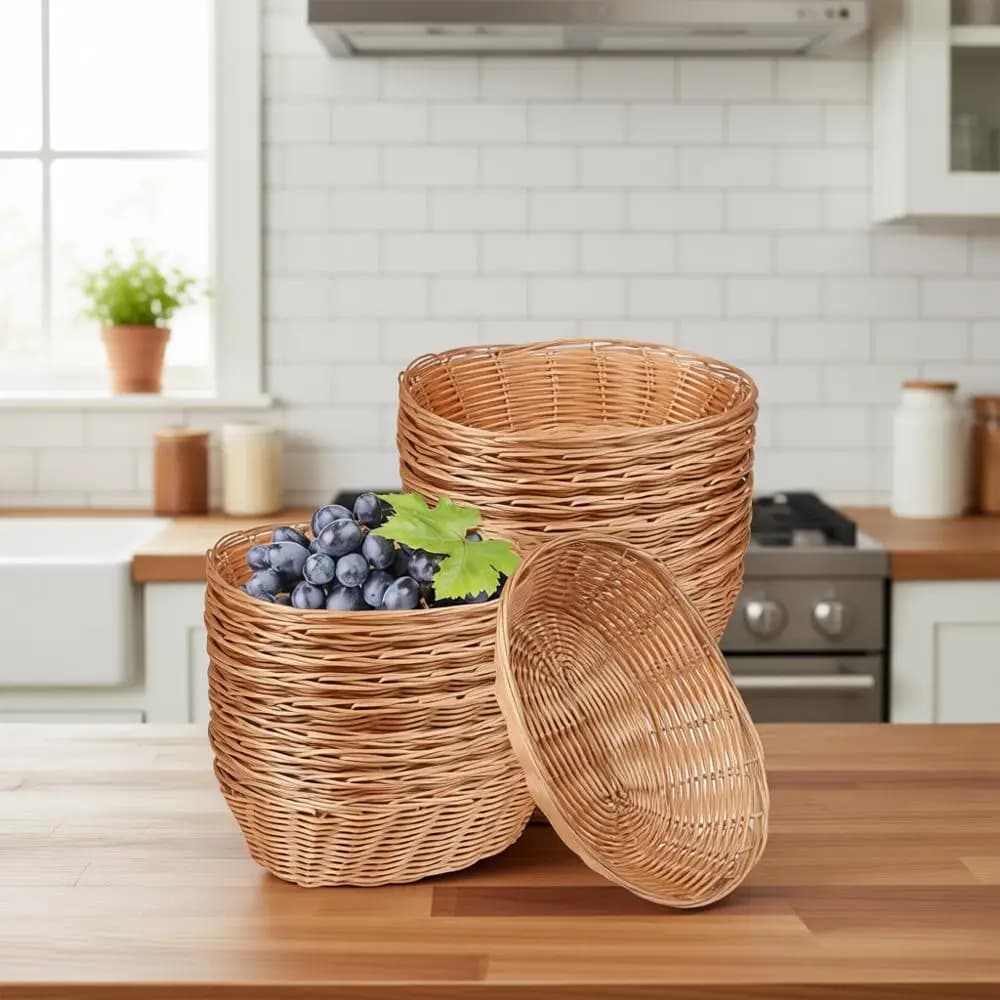 Oval Poly Wicker Baskets, 9x6x2.6 Inches, Medium Size for Bread, Fruits, Vegetables, Kitchen Storage, and Decorative Centerpiece