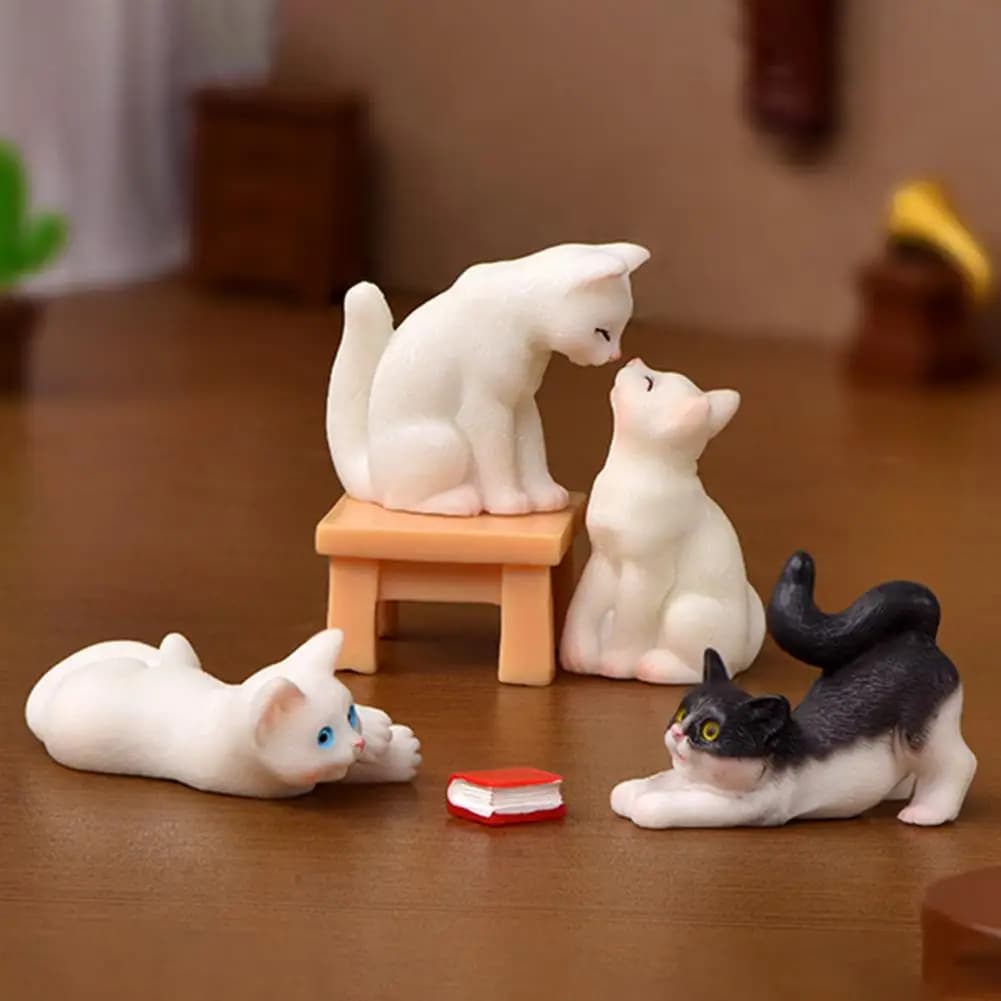 미니 고양이 장식품 정원 새끼고양이 조각상 미니어처 고양이 가족 피규어 공예품