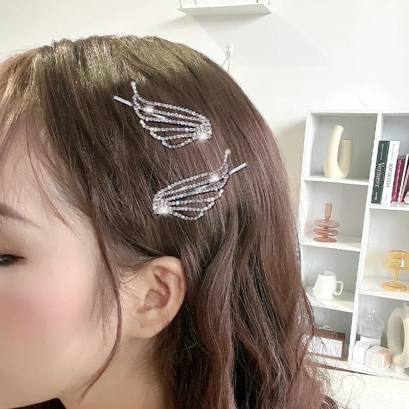 Fashionable Shiny Angel Wings Hairpins Rhinestone Silver Color Metal Hair Clips Women's Hair Ornaments