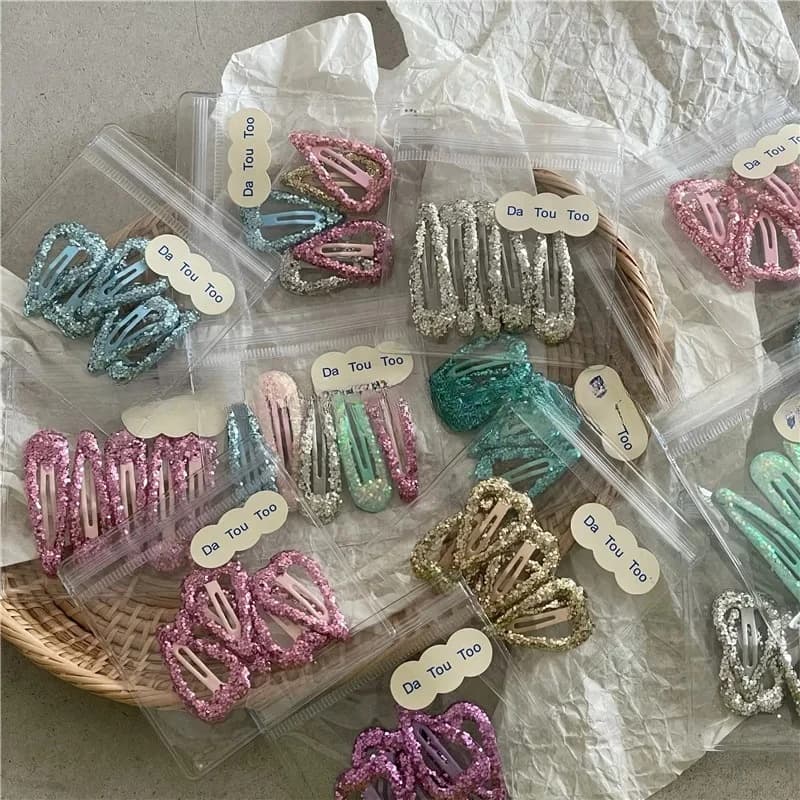 Personalized Colorful Sequins Water Drop BB Clip Bang Clip Sweet Girl Gold Powder Love Heart-Shaped Hairpin Side Clip New