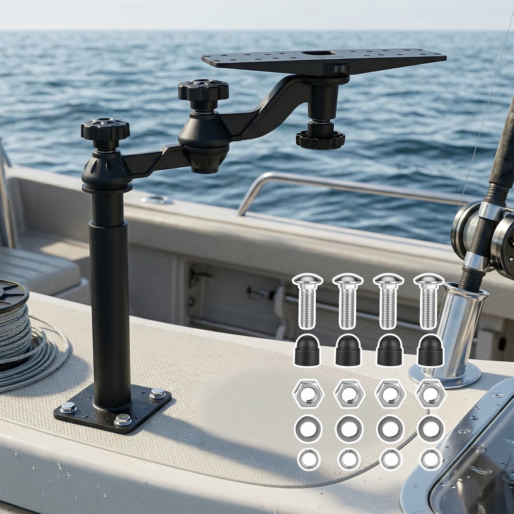 Telescoping Fish Finder Mount for Boats,for 7"-16" Large Fishfinders & Chartplotters,Adjustable Height Range 14.68" to 20