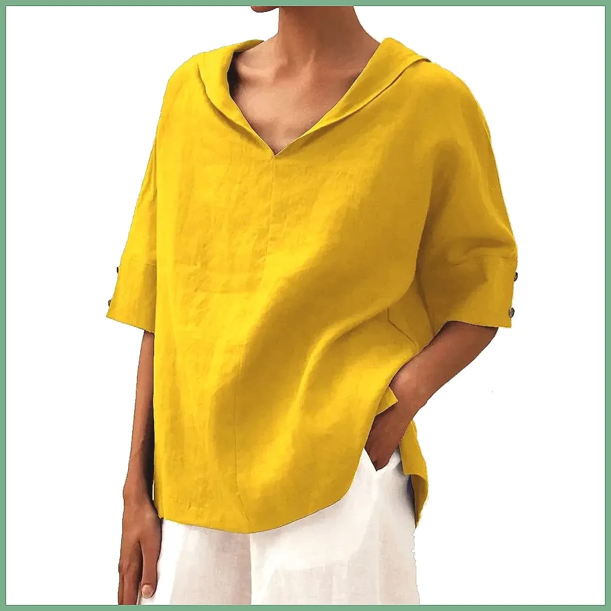 Women's Loose V-Neck Cotton Linen Shirt 2026, Casual Elegant Summer Blouse Office Wear (Characters: 68)